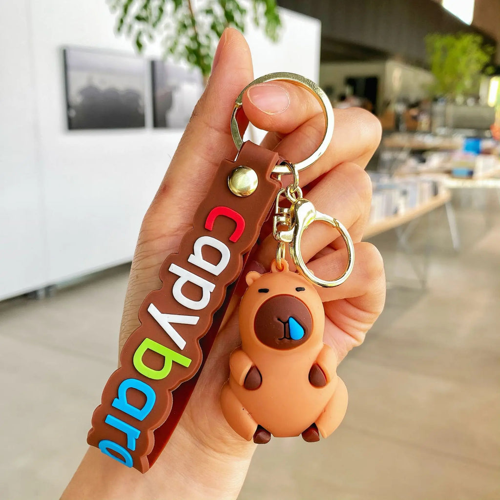 Cute Capybara PVC Keychain Pendant with Turtle Design Anime-Inspired Capybara Keyring