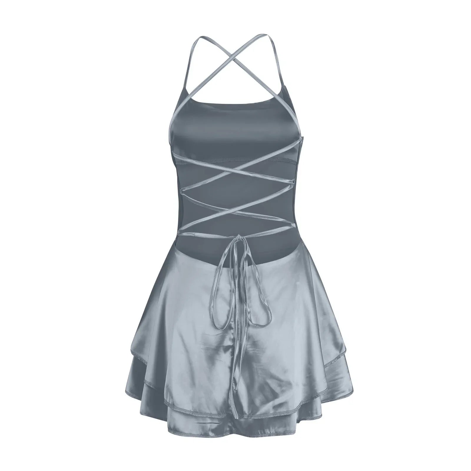 Backless Satin Party Dress With Cowl Neck Spaghetti Straps