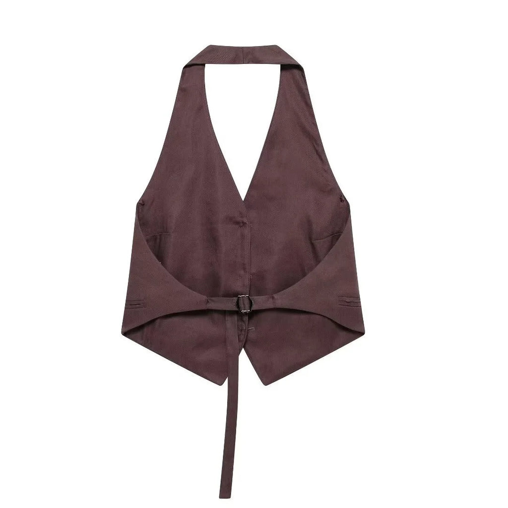 Vintage Chic Womens Suit Set Halter Vest With Loose Pants