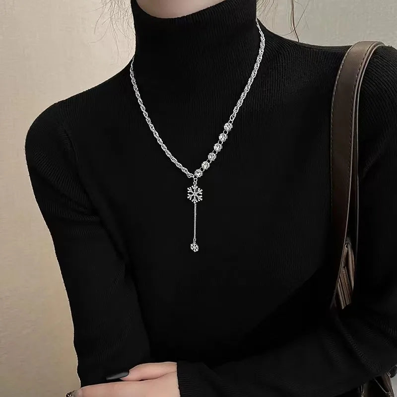Women's Fashion Black Rose Long Necklace for Travel and Party Accessories