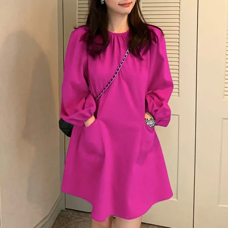 Elegant Chic Summer Puff Sleeve Mini Dress With Pockets