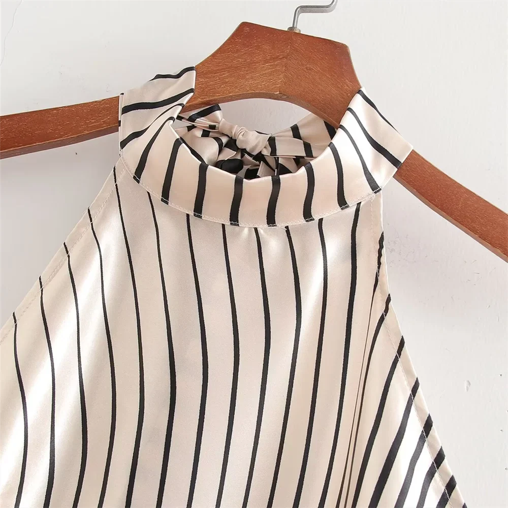 Women Gradient Stripe Dress Hanging Neck Slim Fit Summer
