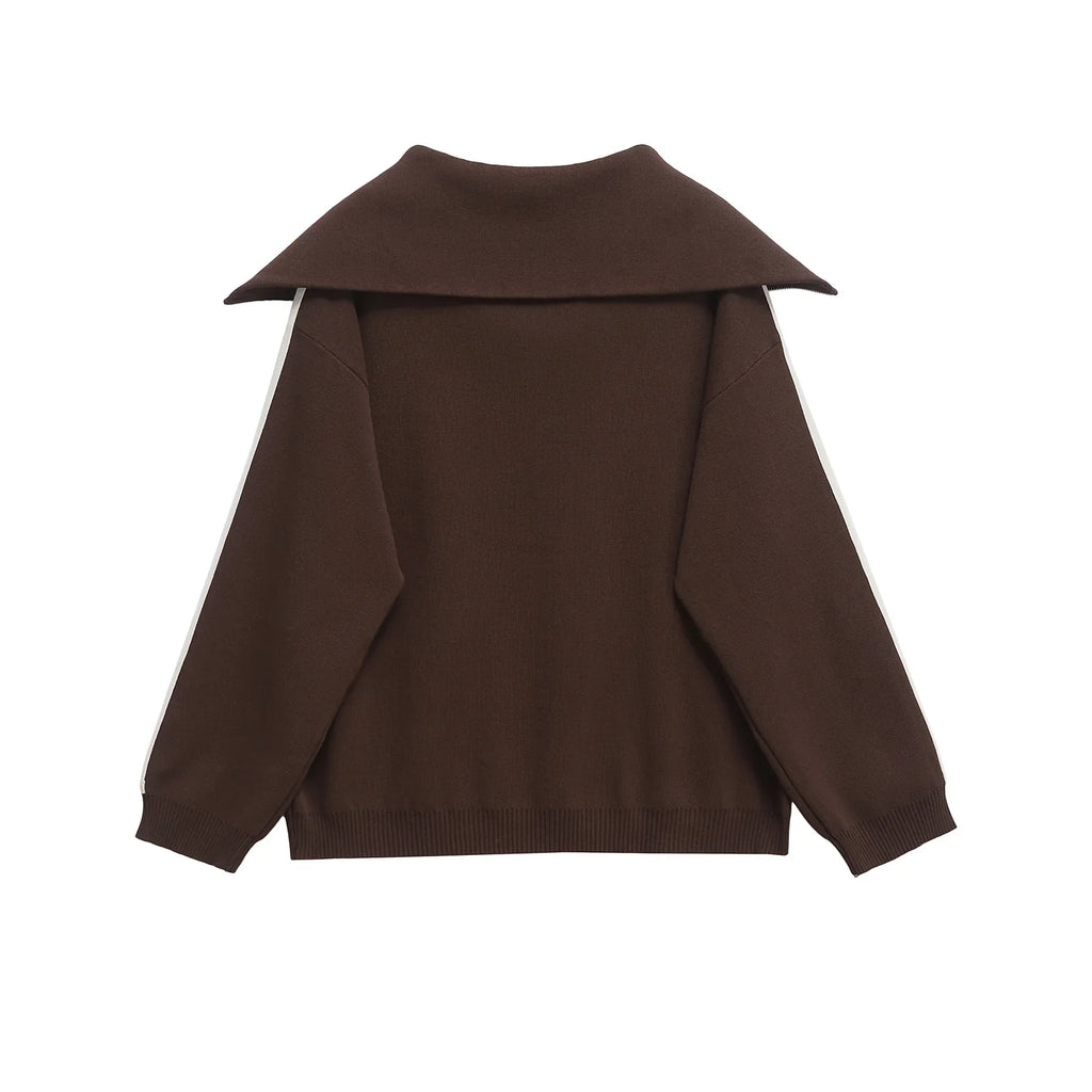 Elegant Women's Knit Sweatshirt and Drawstring Trousers Set with Hooded Zipper