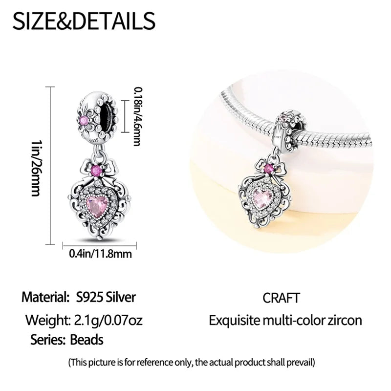 Silver Plated Lotus Guardian Angel Heart-Shaped Zircon Charms Beads for DIY Jewelry and 925 Bracelets