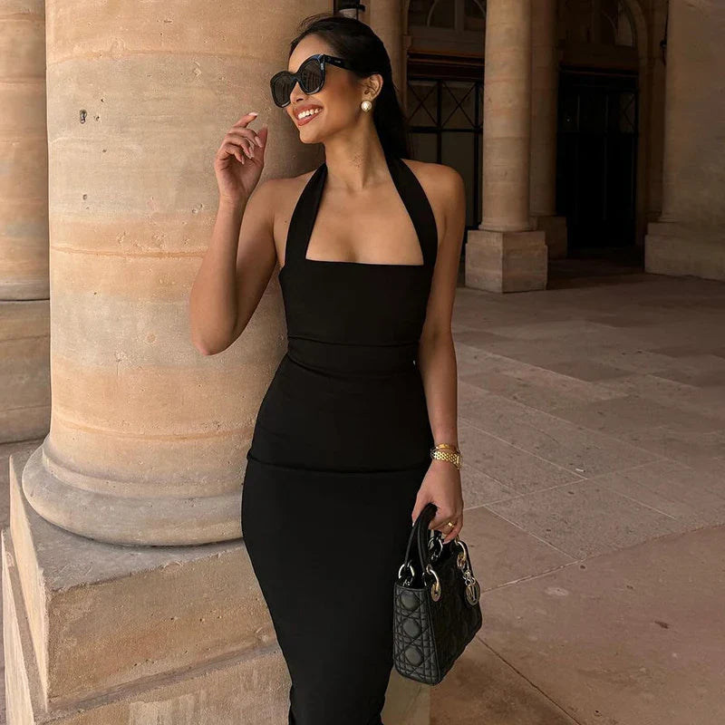 Black One Shoulder Bodycon Evening Dress Backless Chic