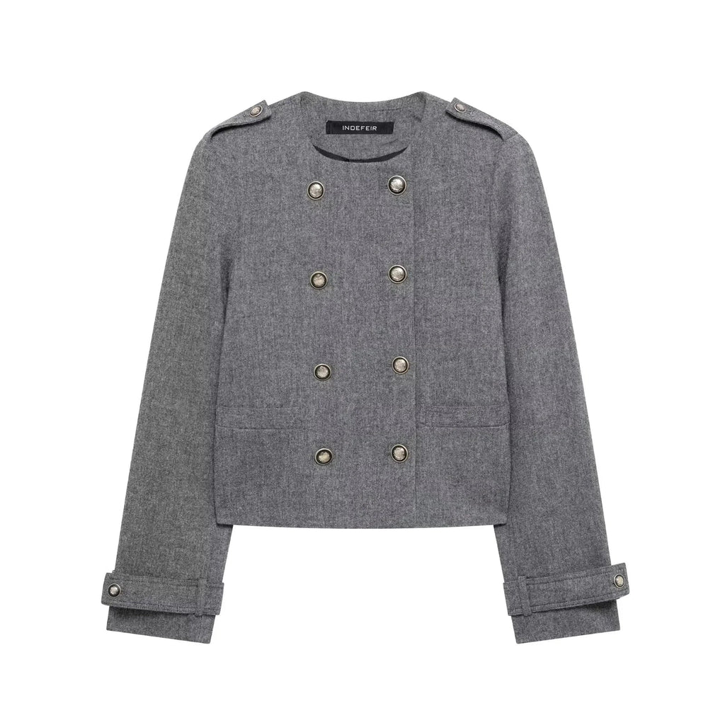 Double Breasted Epaulet O Neck Jacket with Chic Sashes and Pleated Mini Skirt Women's Streetwear Suit