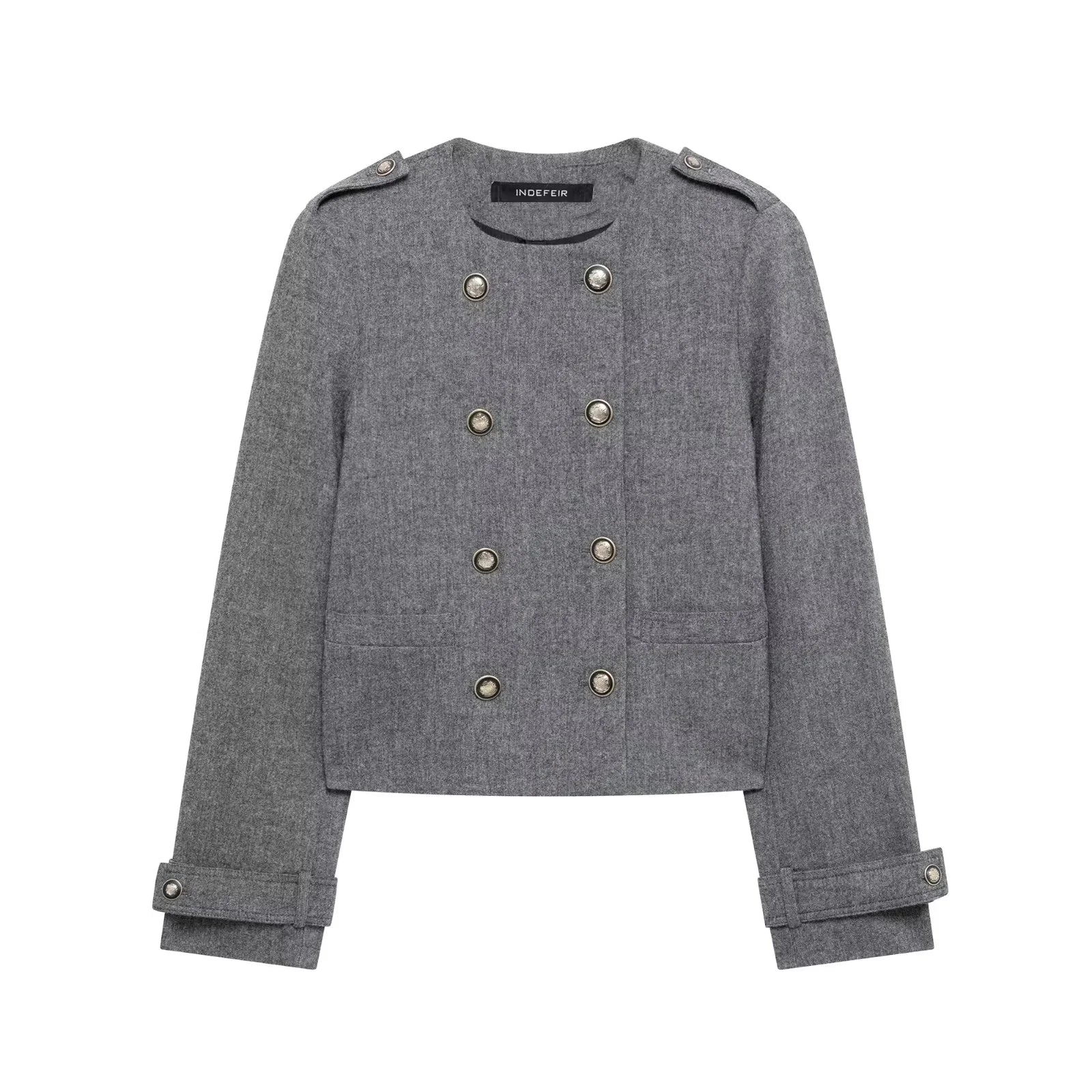 Double Breasted Epaulet O Neck Jacket with Chic Sashes and Pleated Mini Skirt Women's Streetwear Suit