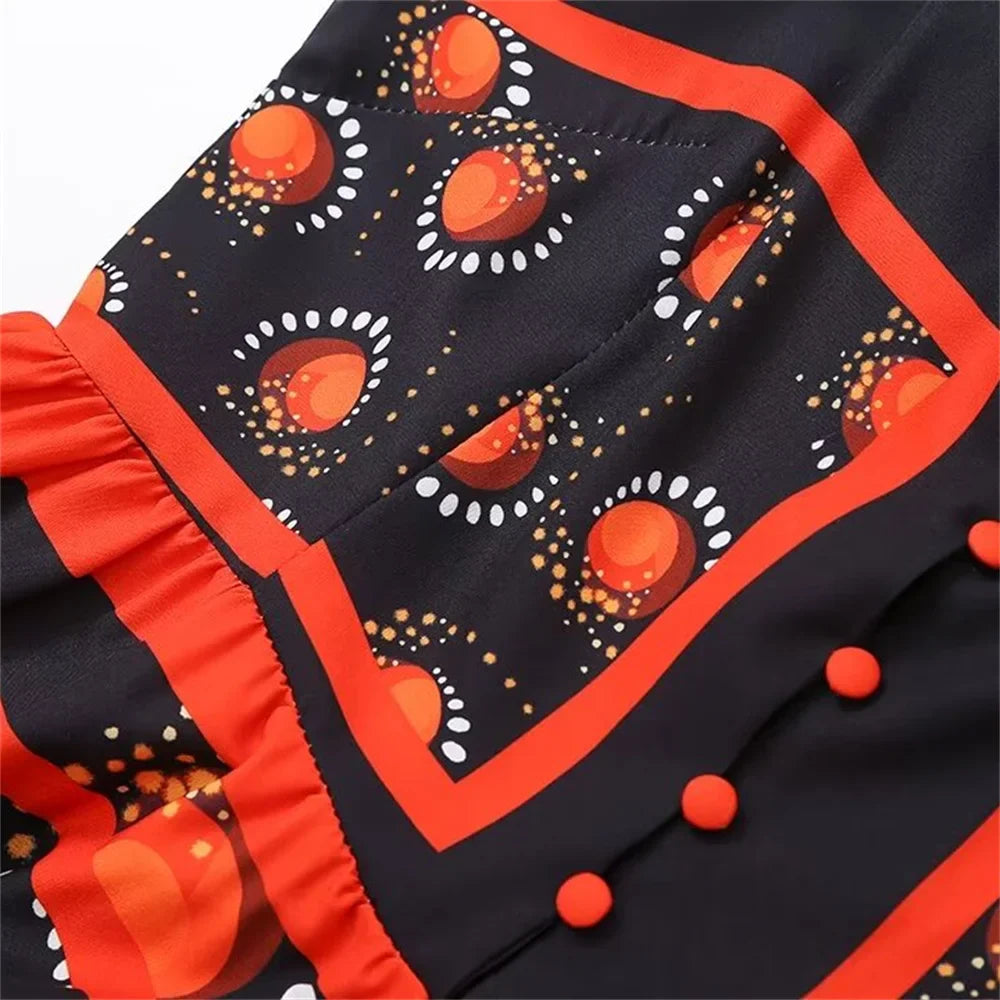 Autumn Womens Suspender Dress Printed Slim Fit Chic