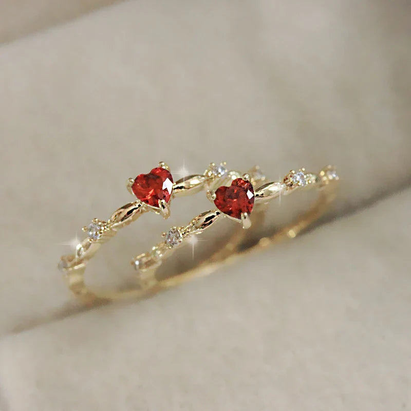 Exquisite Red Love CZ Engagement Ring for Women Thin Band Aesthetic Fashion Jewelry Fancy Birthday Gift