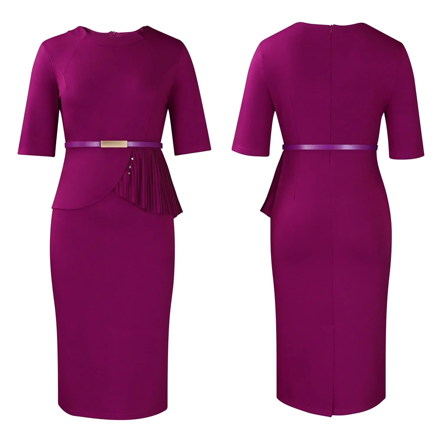 Women Square Neck Bodycon Midi Dress Belted For Work