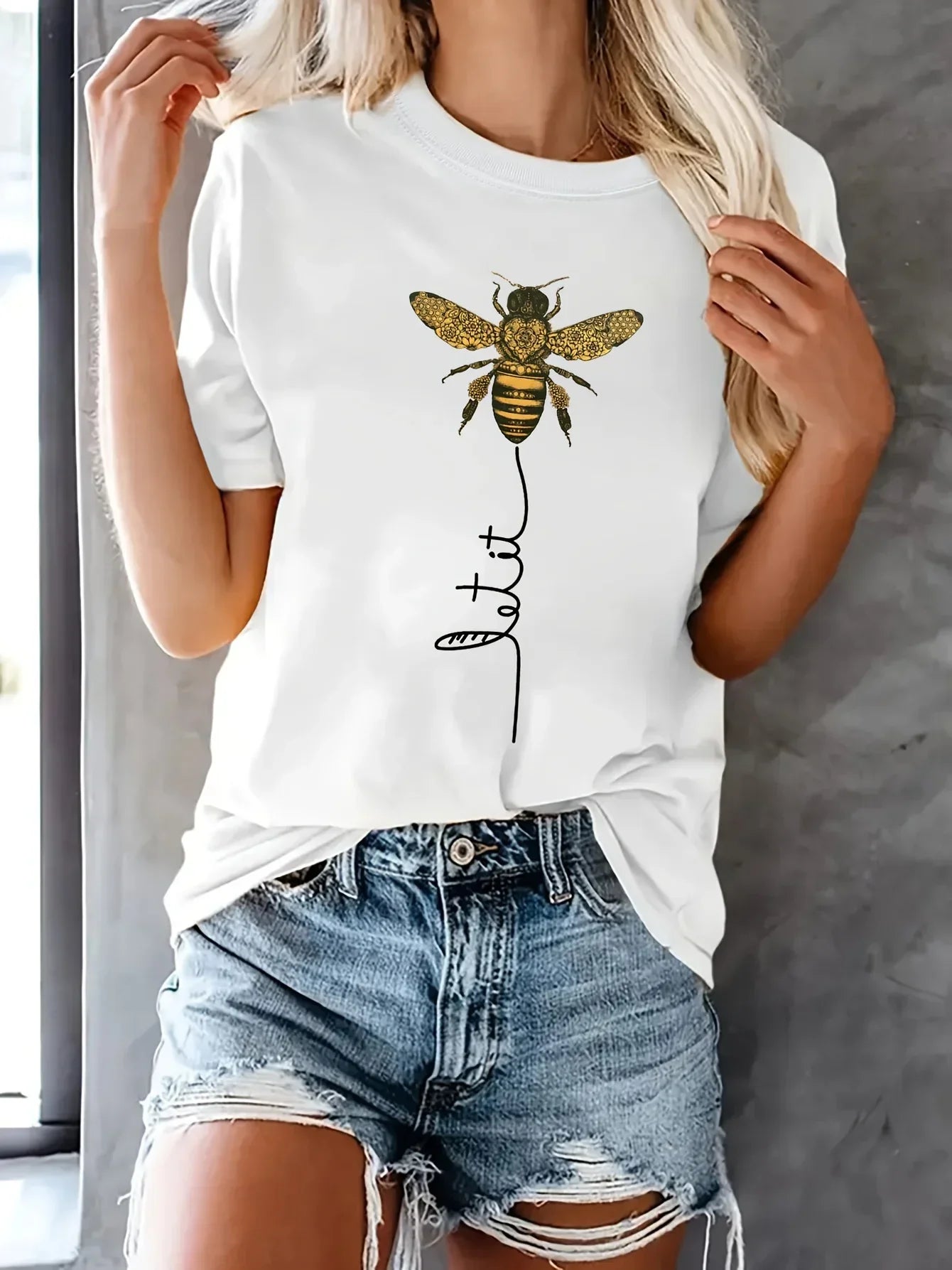 Bee Kind Belief Print Crew Neck T-Shirt for Women Casual Loose Short Sleeve Summer Top