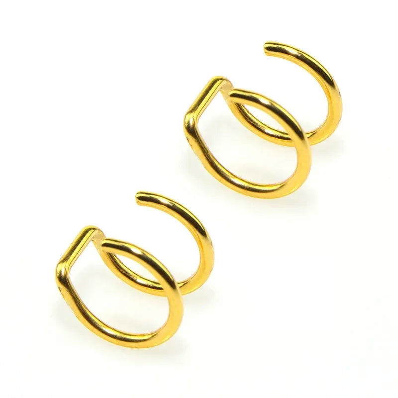 2Pcs Stainless Steel Clip On Ear Cuffs Fake Lip Ring Non Piercing Labret Rings for Men and Women