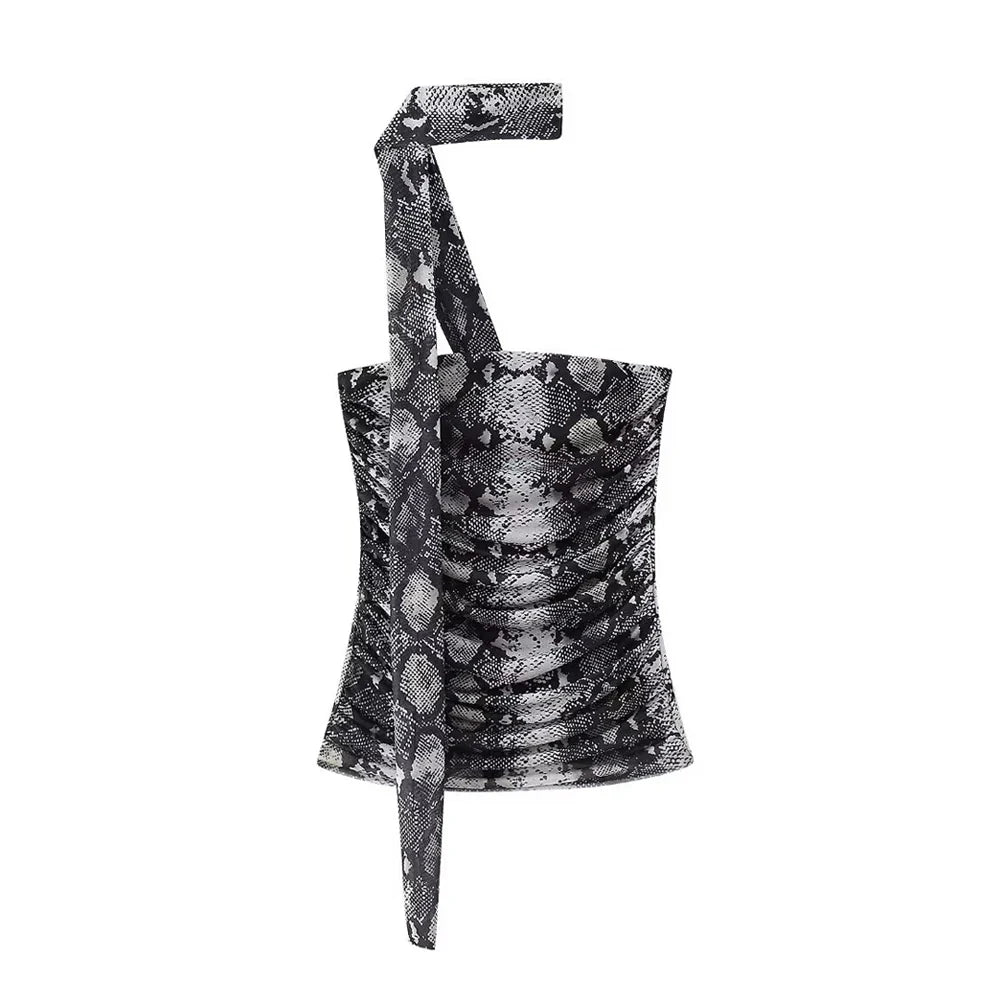 Strapless Leopard Print Tulle Draped Bustier Top with High Waist Long Skirt Two-Piece Set for Women Sexy Evening Outfit