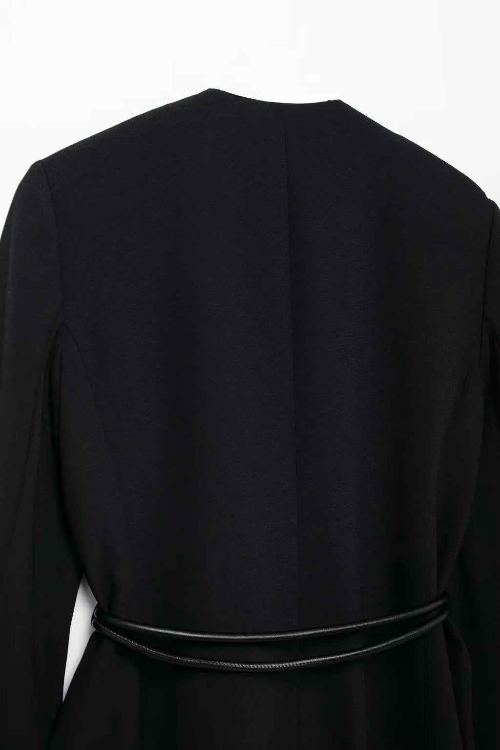 Women's Fashion Long Sleeve Suit Jacket with Belt and Zipper Straight Pants Set