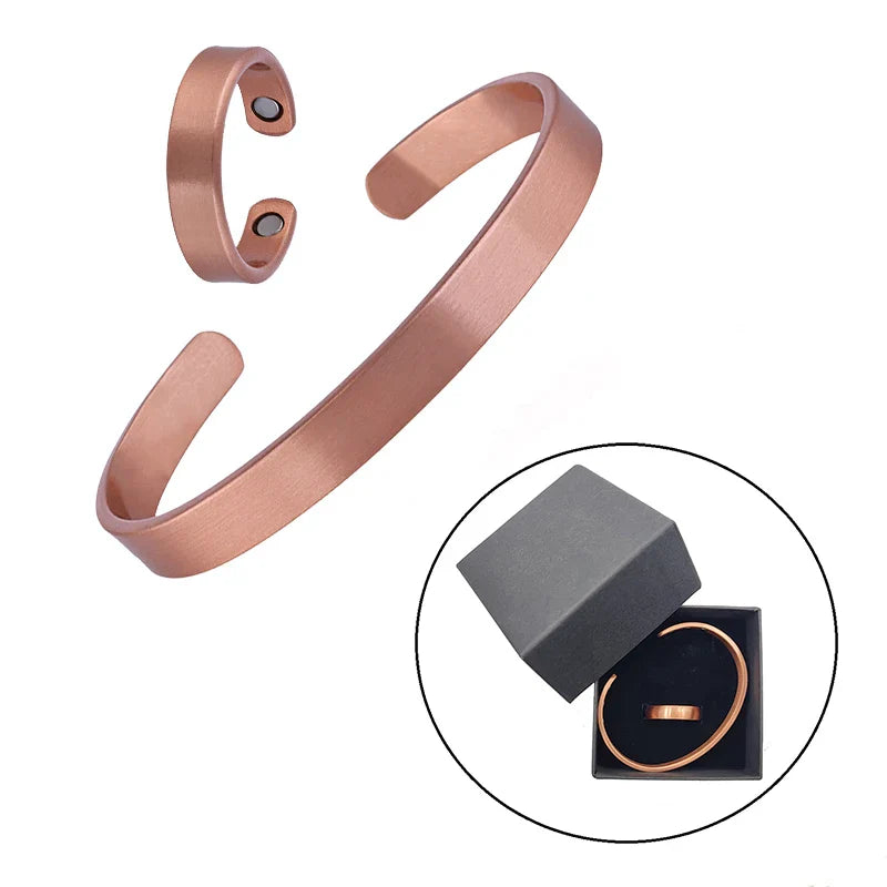 Handmade Solid Copper Bracelet and Ring Set for Arthritis Relief and Health Benefits