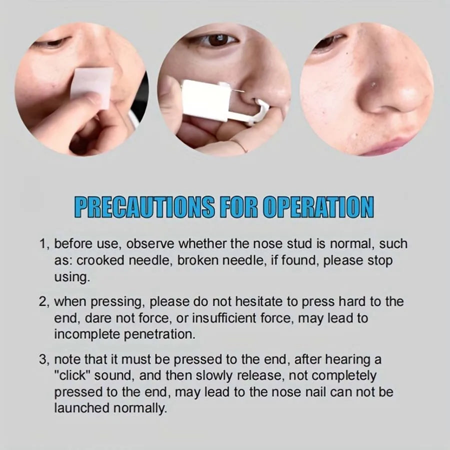 Disposable Nose Piercing Gun Kit with Built-In Crystal Nose Stud for Easy Piercing