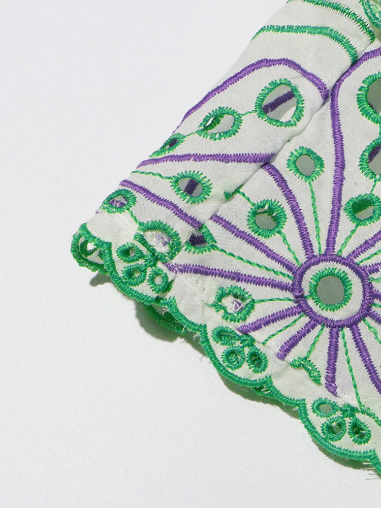 Embroidery Print Strapless Mini Dress Ruffled High Waist