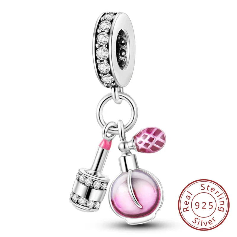925 Sterling Silver Pink Pendant Charm for DIY Jewelry Bracelet and Necklace