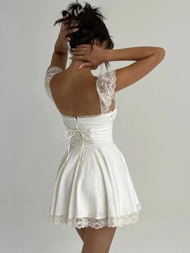 Women Lace Dress Backless Summer Sleeveless Beach Party