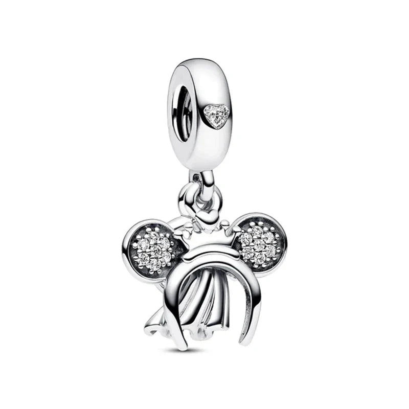 925 Sterling Silver Disney Minnie Mickey Charm Bead for Original Pendant Bracelet DIY Jewelry