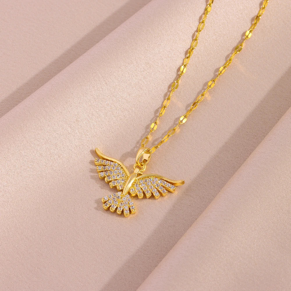 Sparkly 18K Gold Plated Vintage Phoenix Pendant Necklace for Women with Stainless Steel Chain Ideal for Daily Wear