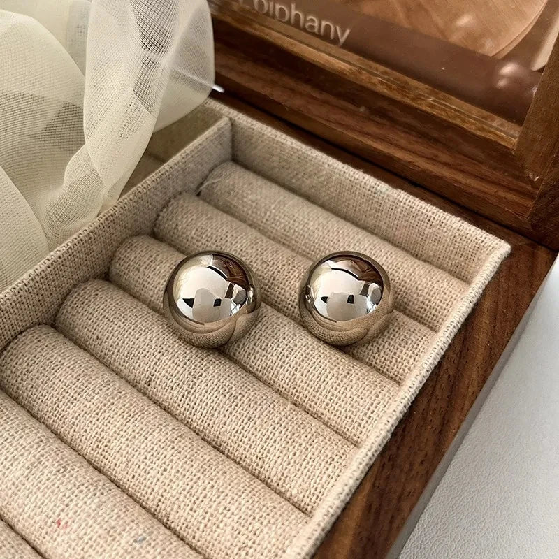 Punk Fashion Geometric Half Metal Big Ball Round Stud Earrings for Women and Girls Party Accessories