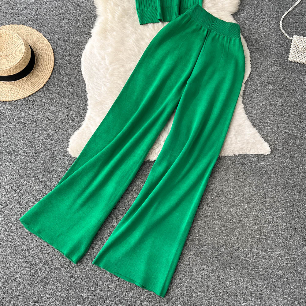 3 Piece Knitted Tracksuit Set for Women Comfy Loungewear with Long Cardigan Coat Turtleneck Vest and Pants