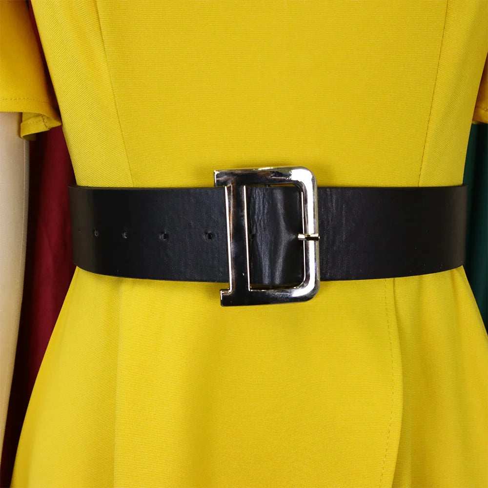 Elegant Womens Belted Round Neck Ruffle Sleeve Midi Dress