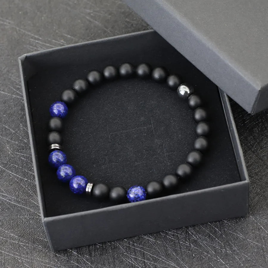 Handmade Men's Natural Stone Bracelet with 8mm Onyx and Tiger Eye Beads for Healing and Style