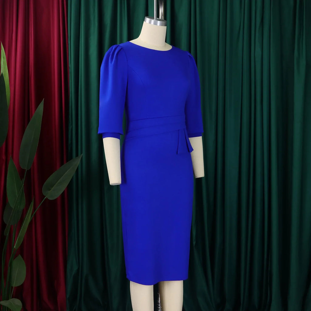 Elegant Office Dress For Women O Neck Half Sleeve Sheath