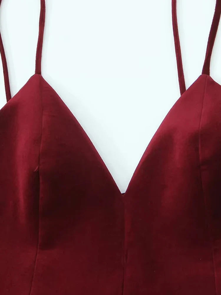 Velvet Fitted Mini Dress For Women V Neck Thin Straps Party