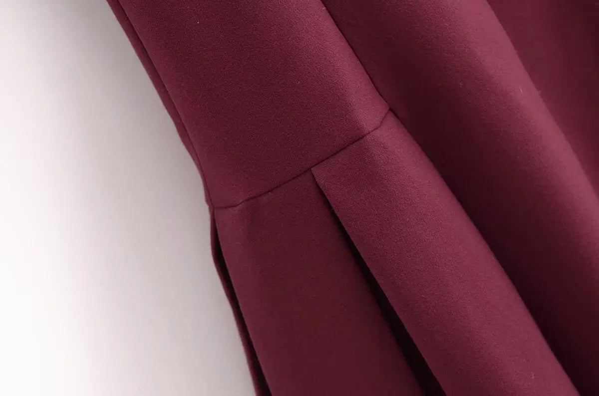 Retro Ribbed Pleated Dress For Women With Contrast Trim