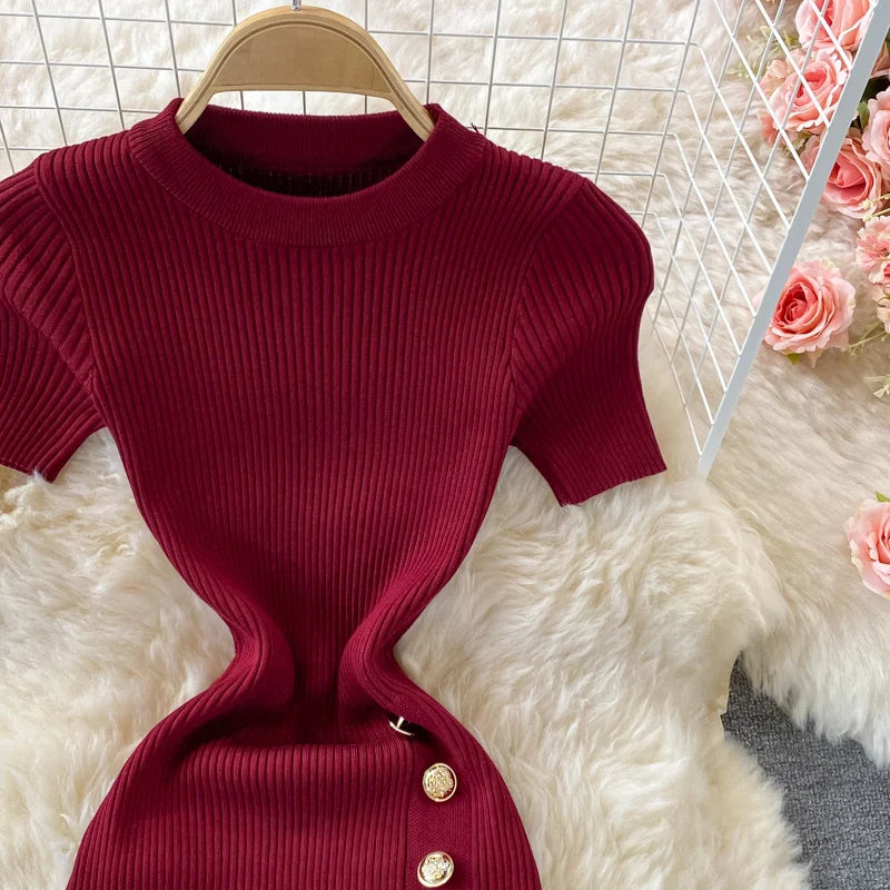 Black Knitted Bodycon Dress Slim Elastic Streetwear