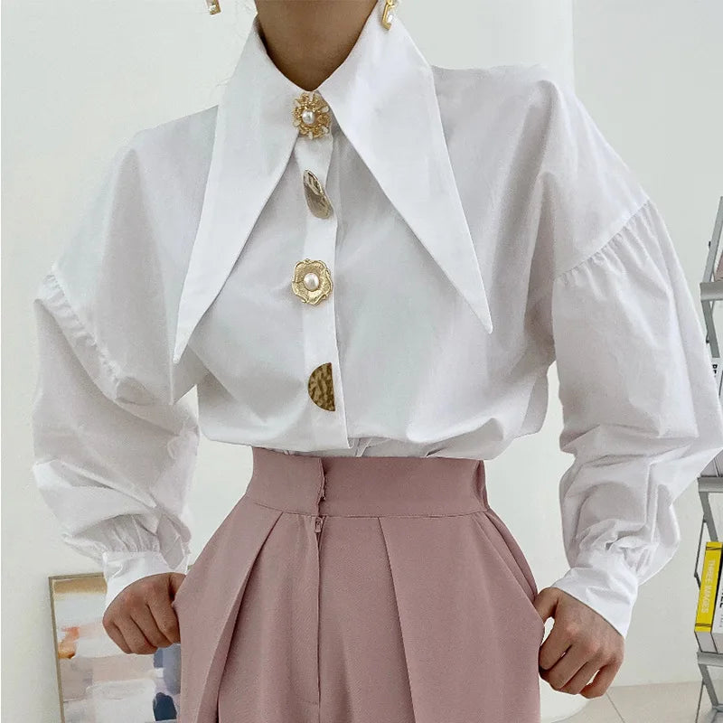Comfortable Long Sleeve Office Blouse for Women with Turn Down Collar Classic Fit Shirt Blusas for Work and Casual Wear