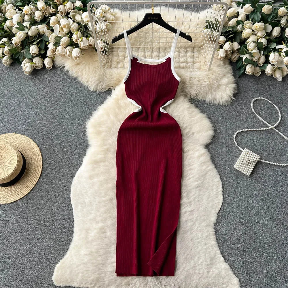 Halter Backless Knit Sundress Women Elastic Waist Bodycon