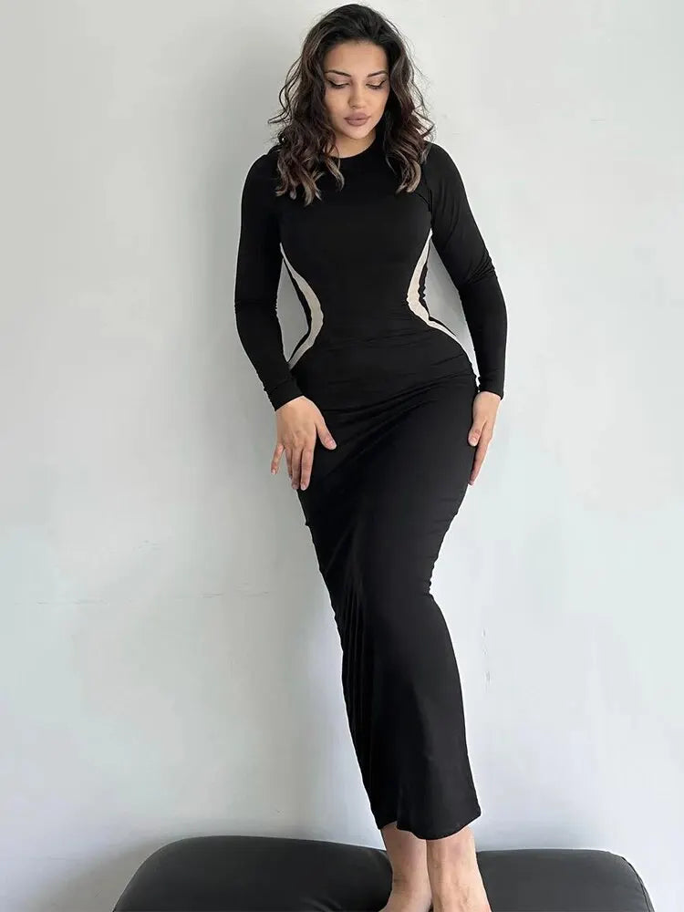 Black Long Sleeve Bodycon Dress Ankle Length Party Wear