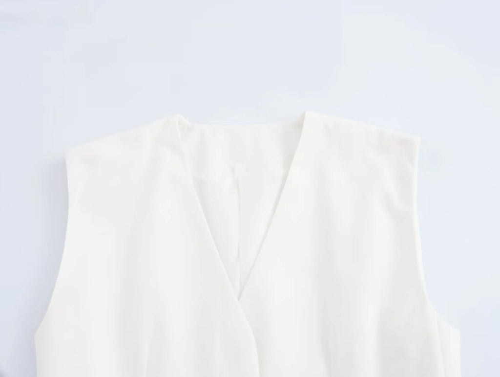 Women's Casual Black Sleeveless Split Design Vest Pants Set with Belt for Autumn Commuting