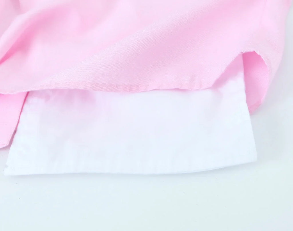 Women's Pink Patchwork Cropped Shirt Long Sleeve Button-Up Blouse Trendy Streetwear Top for Ladies