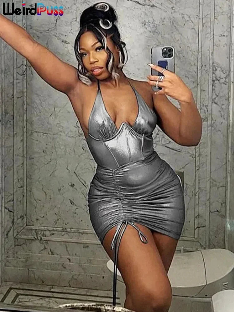 Backless Halter Mini Dress Strapless Bodycon Partywear