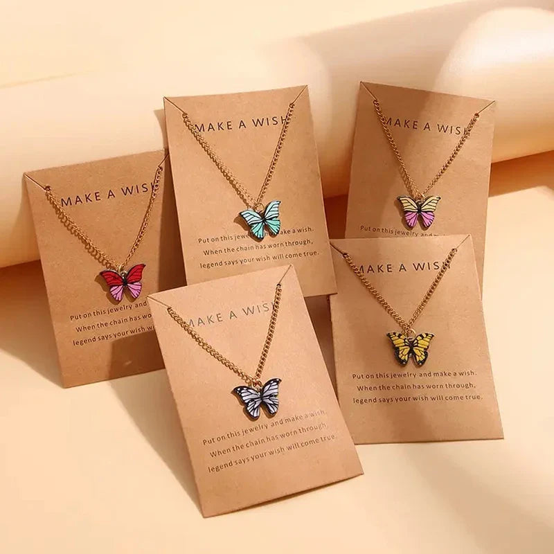 5 Piece Boho Colorful Butterfly Necklace Set for Women Cute Pendant Jewelry Gift