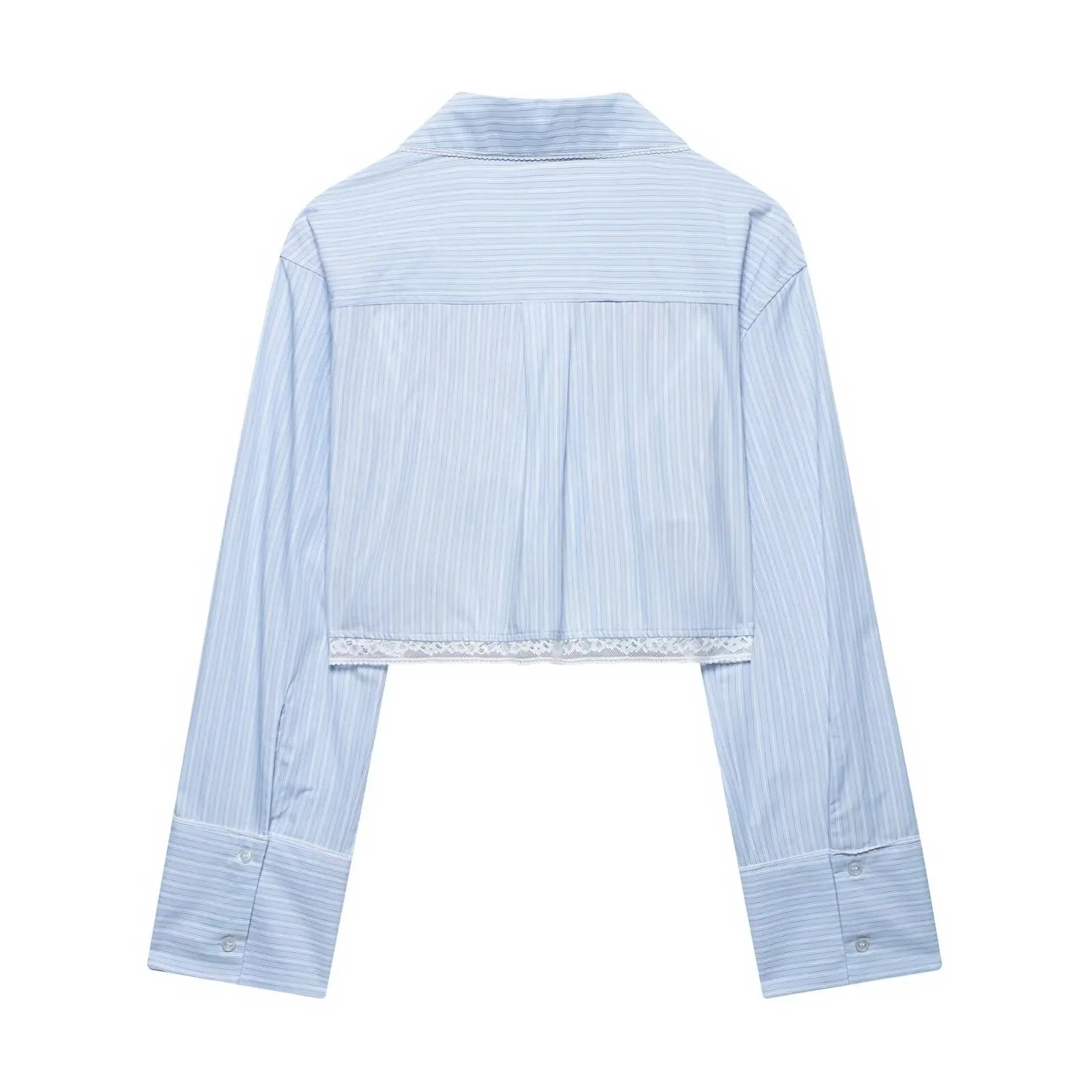 Women's Chic Two-Piece Blue Striped Long Sleeve Shirt and Front Zipper Mini Skirt Set