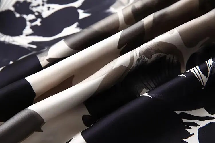 Women's Satin Textured Printed Shirt Long Sleeve Lapel Single-Breasted Slim Fit Casual Chic Top for Spring and Summer