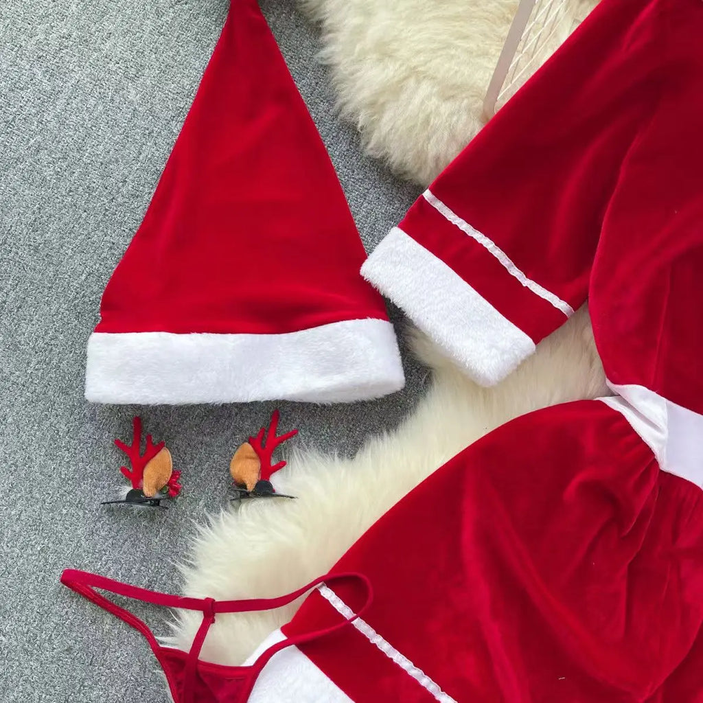 Sexy Christmas Cosplay Dress Red Halter Neck Mini Costume