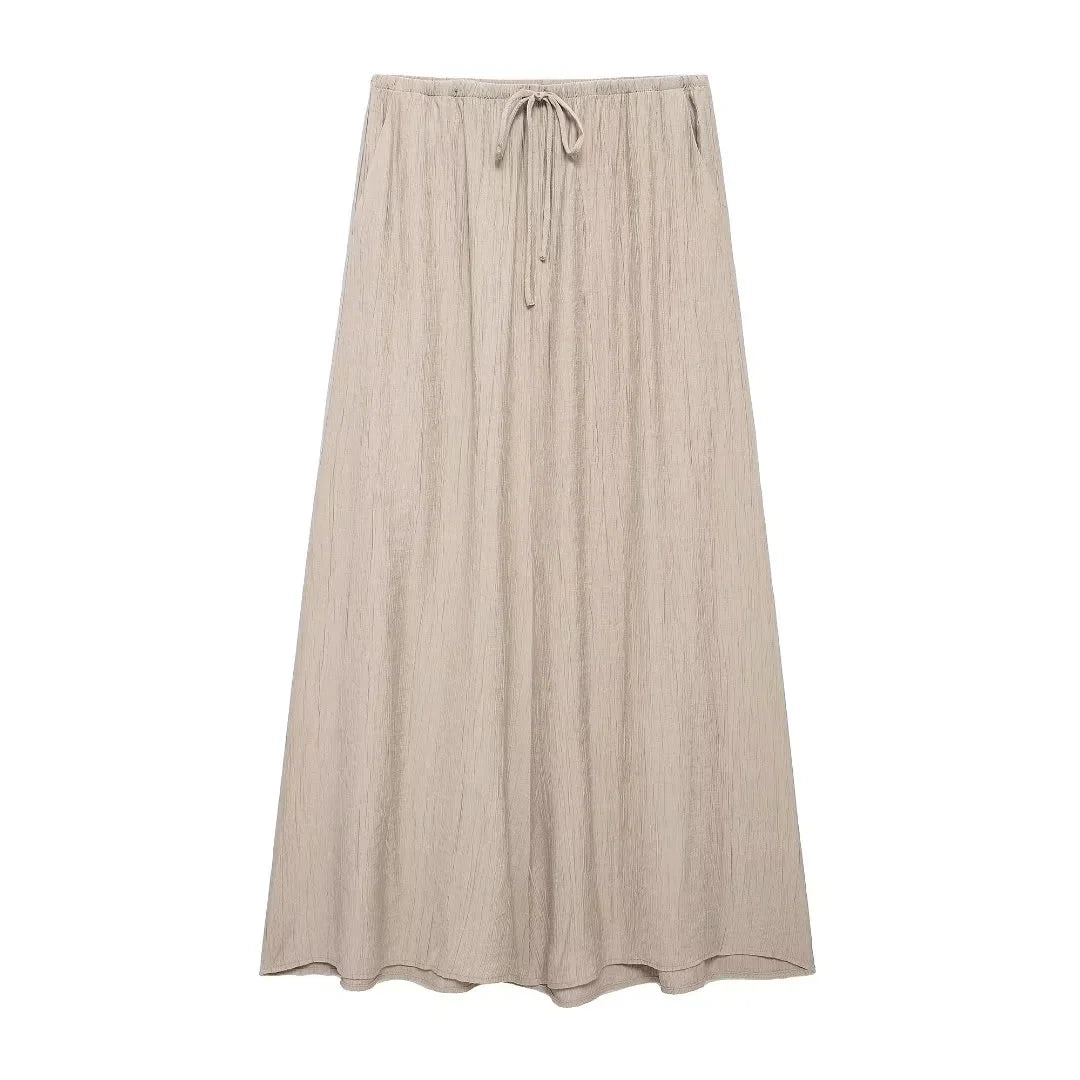 Tied Sleeveless Vest Top and High Waist Midi Skirt Two Piece Set Women's Summer Waistcoat Long Skirt Outfit