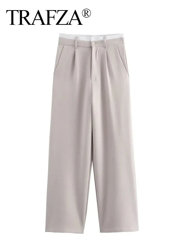 Halter Neck Solid Two Piece Set for Women with High Waist Long Pants and Stylish Vest Top