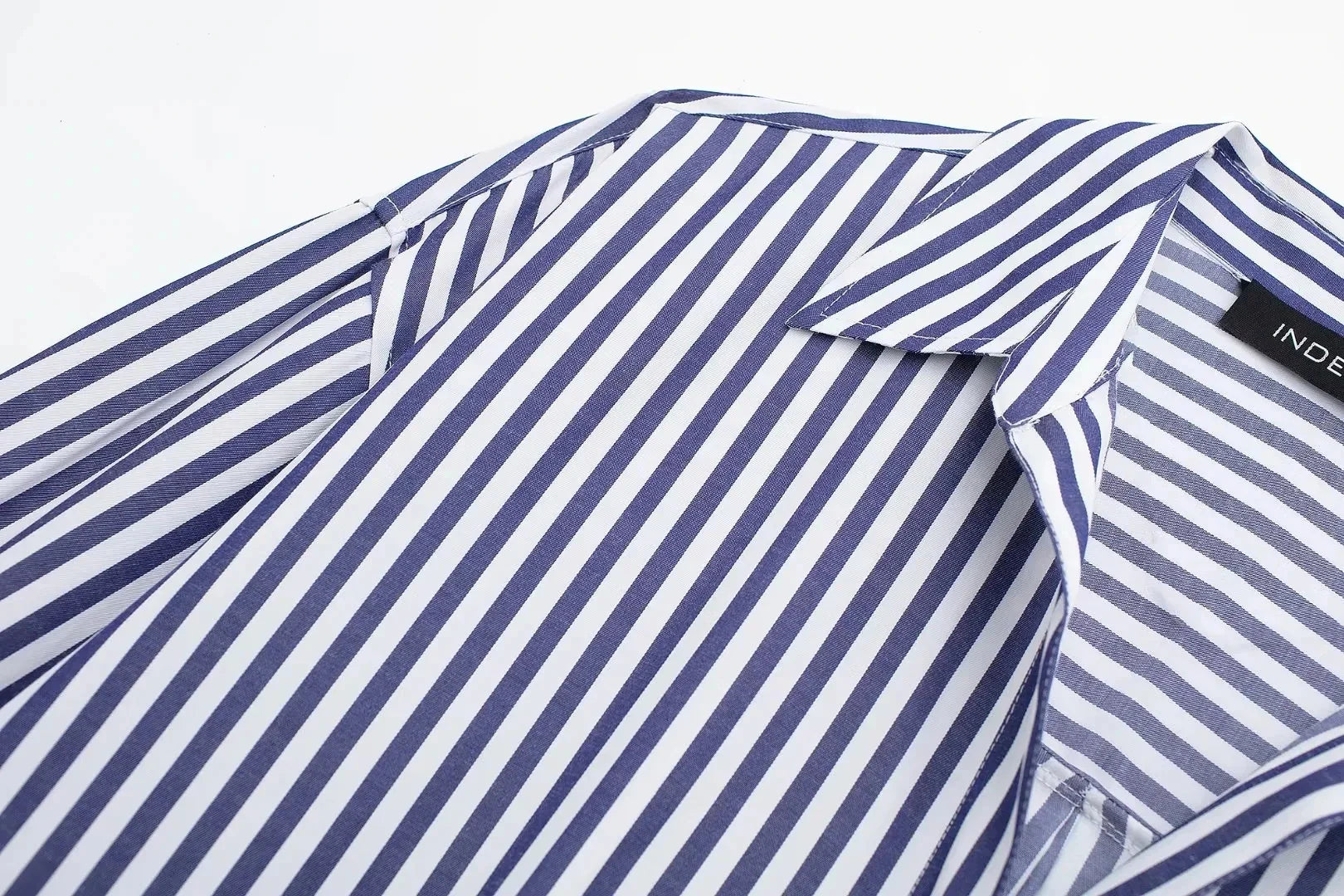 Women's Casual Striped Single Breasted Long Sleeve Lapel Blouse Elegant Solid Color Office Shirt Chic Top