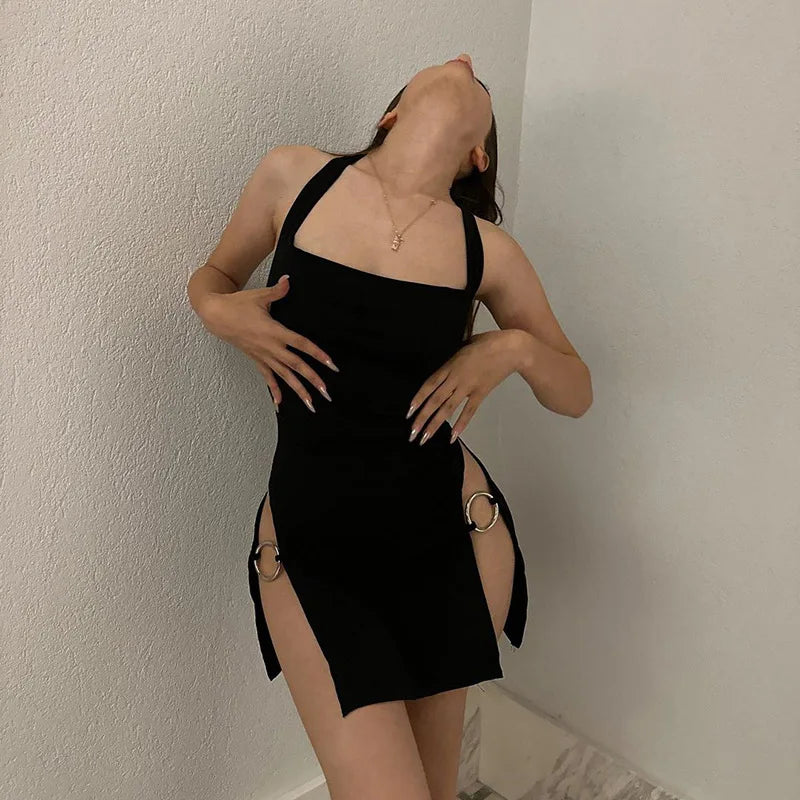 Sexy Open Back Dress With Metal Button Details For Women