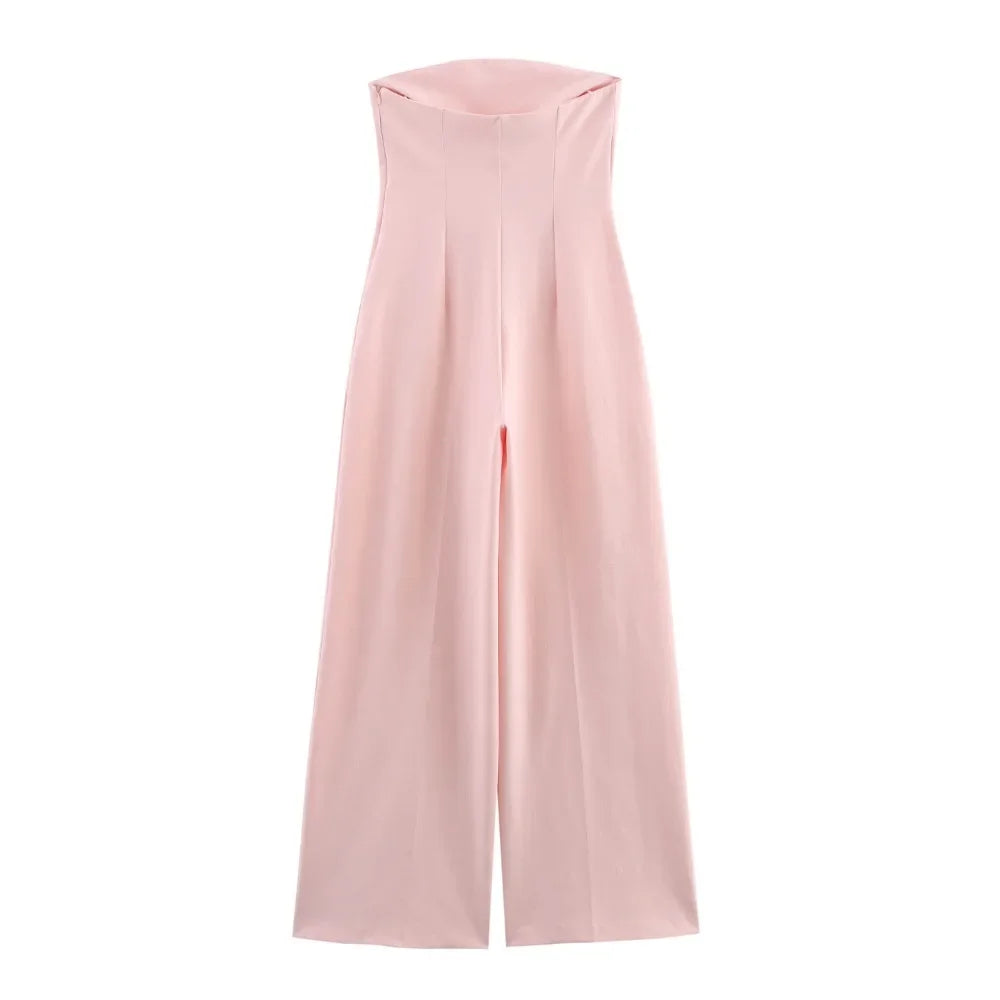 Women High Waist Straight Leg Jumpsuit with Halter Neck Sleeveless Design Side Zipper Wide Leg Pants Chic Spring Summer Outfit