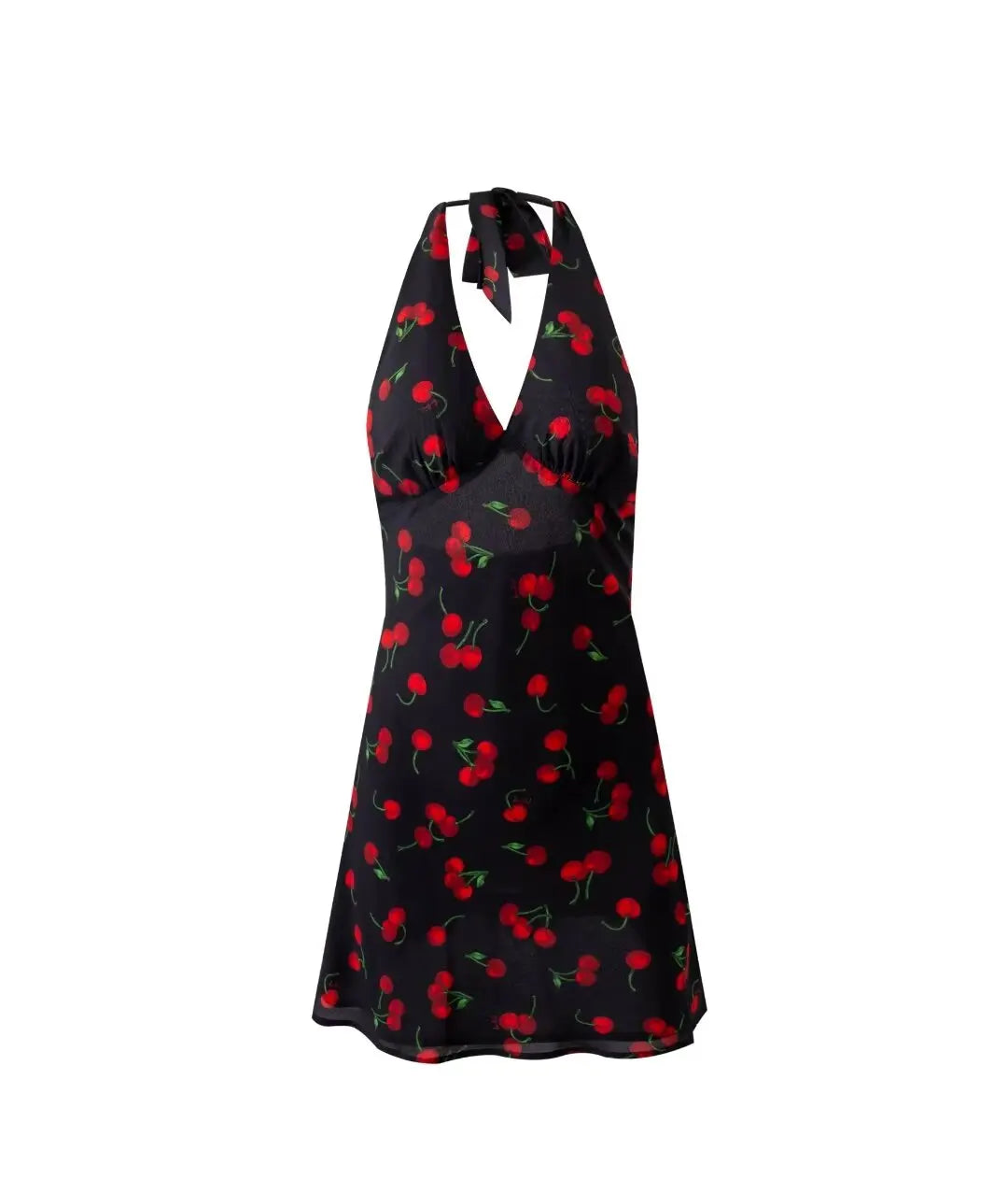 Cherry Print Backless Summer Floral Dress For Women