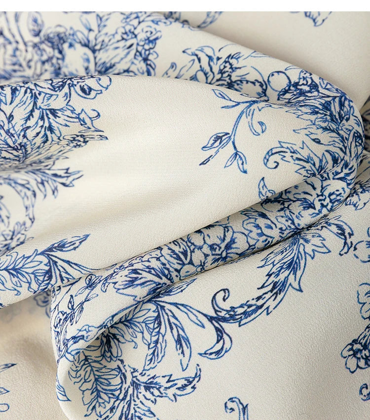 Women 100 Percent Mulberry Crepe Silk Shirt White Floral Button Down Long Sleeve Blouse Elegant Office Top M L XL